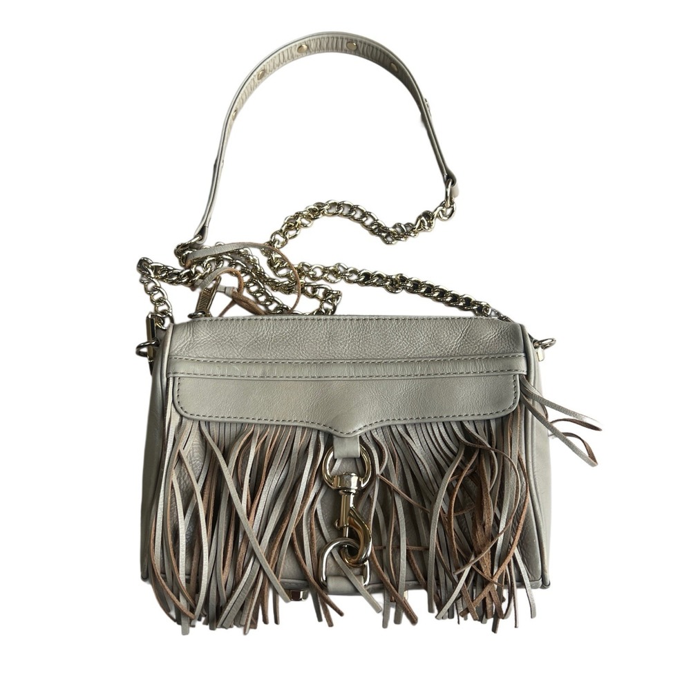Rebecca Minkoff Moto Fringe Leather Crossbody Bag Tan Tassel Chain Purse